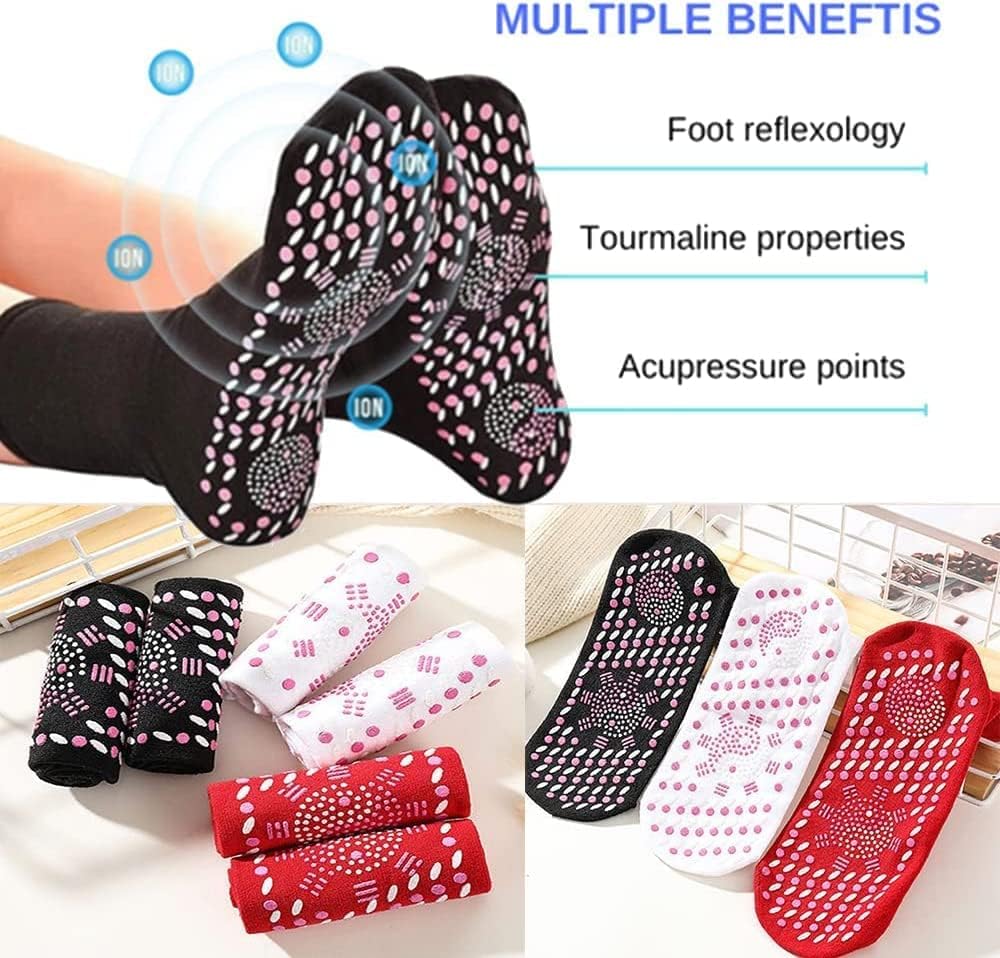 3 Pair AFIZ Tourmaline Slimming Health Sock Veinesheal Thermotherapeutic Sock Soothingfeet Thermotherapeutic Socks Veinesheal Self-Heating Socks for Women Men (Black)
