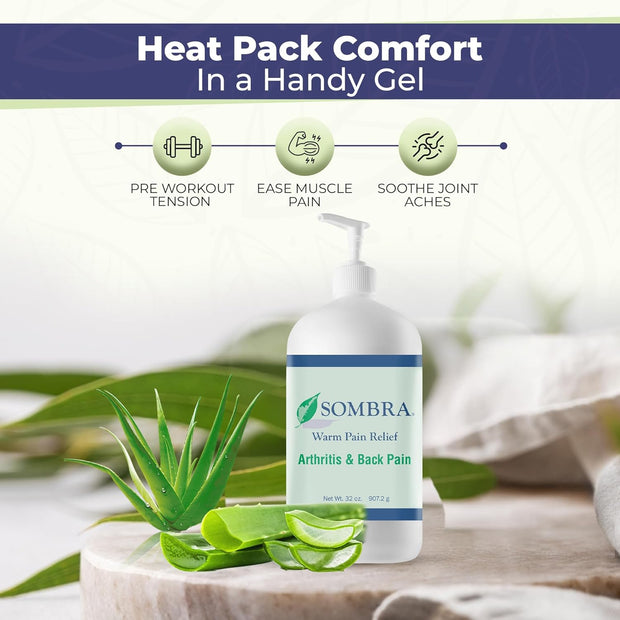 Sombra Warm Pain Relief Gel, Warm Relief for Arthritis and Chronic Pain Pre-Workout Muscle Rub Vegan Formula Free of Artificial Fragrances, Dyes, NSAIDs, Wax, Petroleum, Alcohol - 4oz Jar