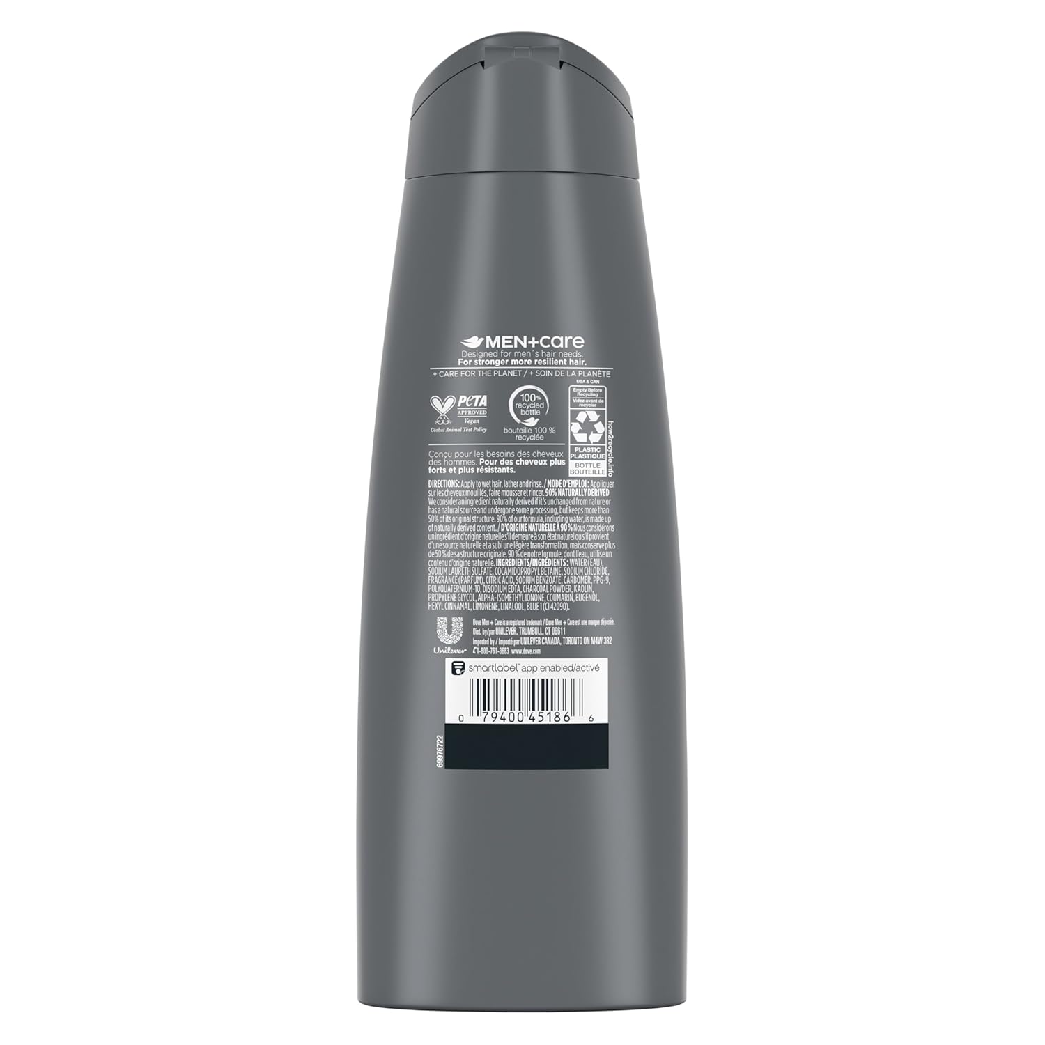 DOVE MEN + CARE Shampoo Charcoal + Clay for Healthy-Looking Hair Naturally Derived Plant Based Cleansers 12 oz