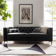 HULALA HOME 84" W Faux Leather Sofa Couch with Metal Legs, Button-Tufted 3-Seater Sofa, Mid Century Modern Upholstered Couch for Living Room, Entertainment Area, Apartment,Camel