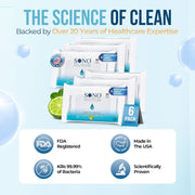 SONO Alcohol-Free Sanitizing Hand Wipes with Bergamot & Aloe Essential Oil - Hospital-Grade Disinfectant - Individually Wrapped Travel Size - 6 Packs of 20 - Gentle Cleaning & Germ Protection Anywhere