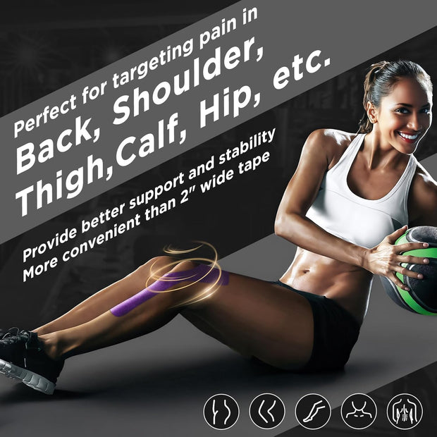 OK TAPE Extra Wide Kinesiology Tape, Precut K Tape Strips, Elastic Physical Therapy Athletic Tape for Pain Relief & Joint Support | Back, Shoulder, Knee (4" x 10" - 10Pcs) Beige