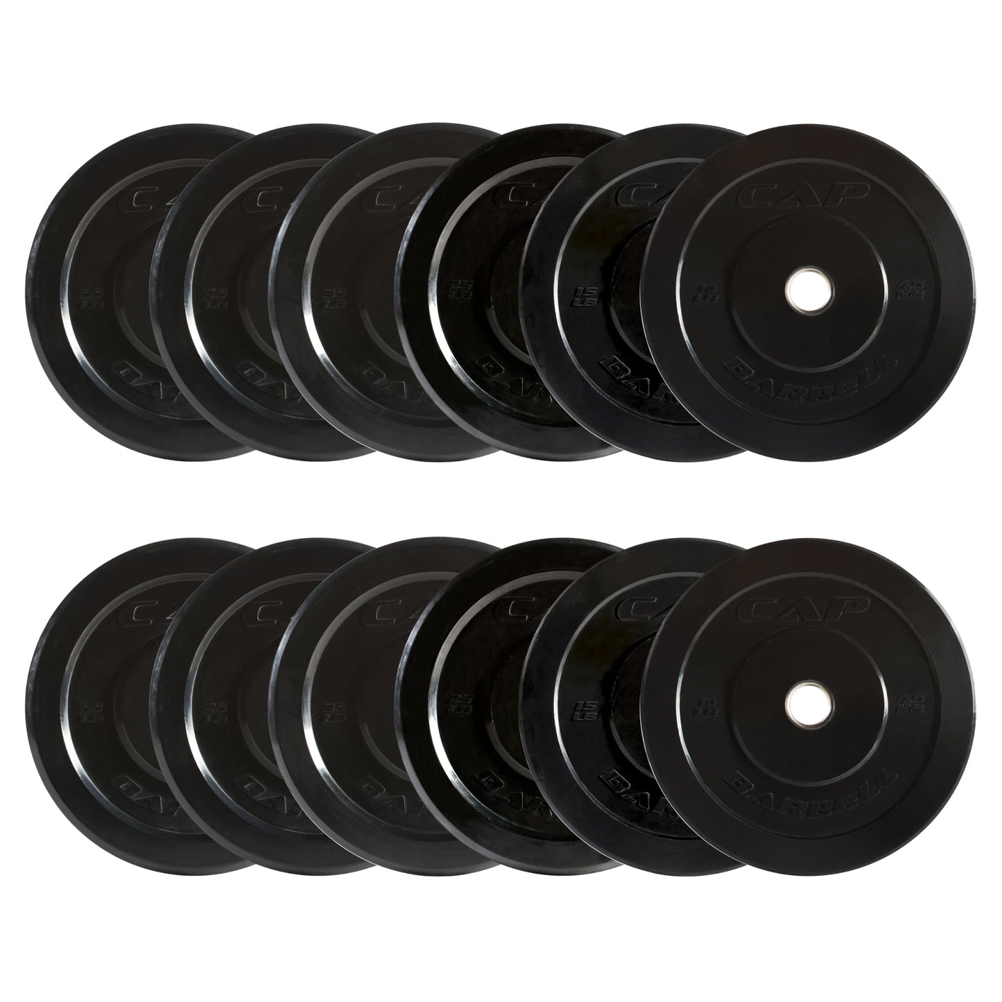 CAP Barbell 2-Inch Olympic Bumper Plate Weight Set | 100-370 lbs | Multiple Options