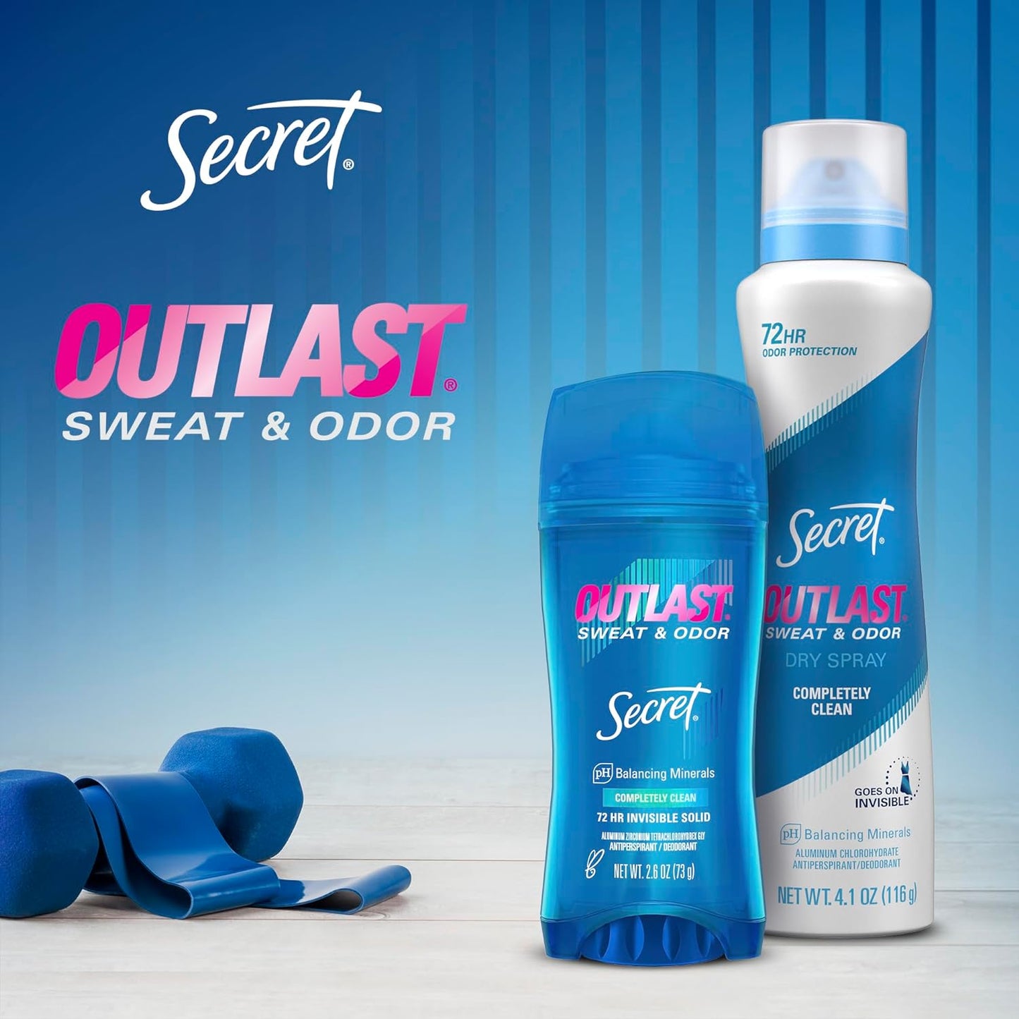 Secret Outlast Antiperspirant Deodorant for Women, 72hr Sweat & Odor Protection, PH Balancing Minerals, Invisible Solid, Completely Clean Scent, Travel Size, 0.5 oz