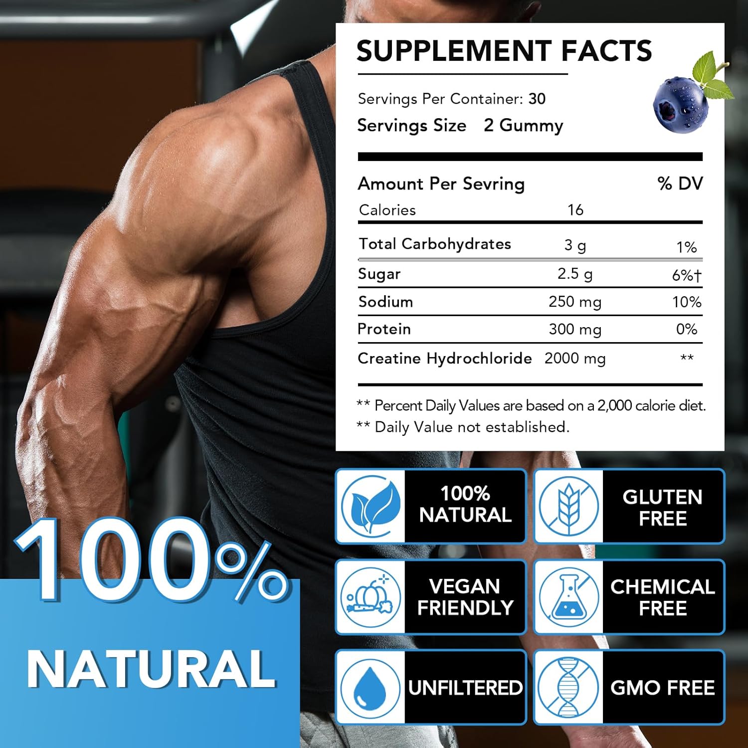 Creatine HCL Gummies 2000mg– Fast Absorbing Creatine HCL for Strength & Recovery – Easy-to-Take, Great-Tasting Creatine Gummies for Athletes & Fitness Enthusiasts ，More Gentle on Stomach