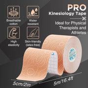 OK TAPE PRO Kinesiology Tape Uncut Roll, Elastic Physical Therapy Athletic Tape for Pain Relief, Muscle Support, Kinetic Tape, Water Resistant, 2in X 16.4ft -Black 2 Rolls