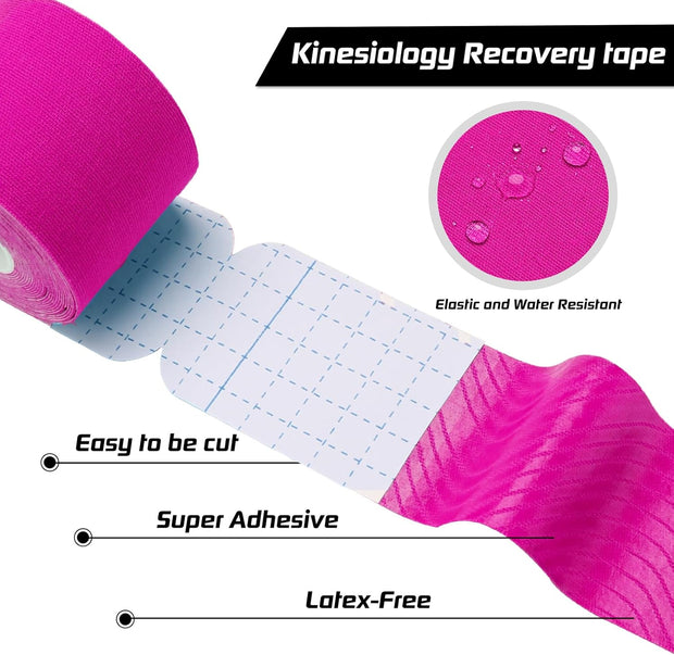 Kinesiology Tape Precut 3 Rolls, Athletic Sports Tape for Muscle Joints Support, 60 Strips for Knee Ankle Shoulder Wrist, Latex Free and Water Resistant, Pink