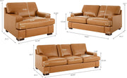 Naomi Home Siggy Genuine Leather Sofa - Set of 3 Luxurious Comfort, Goose Feather Cushion Filling, Square Arm Design, Sturdy Block Legs, Elegant Tan - Ideal for Living Room, Office, or Bedroom