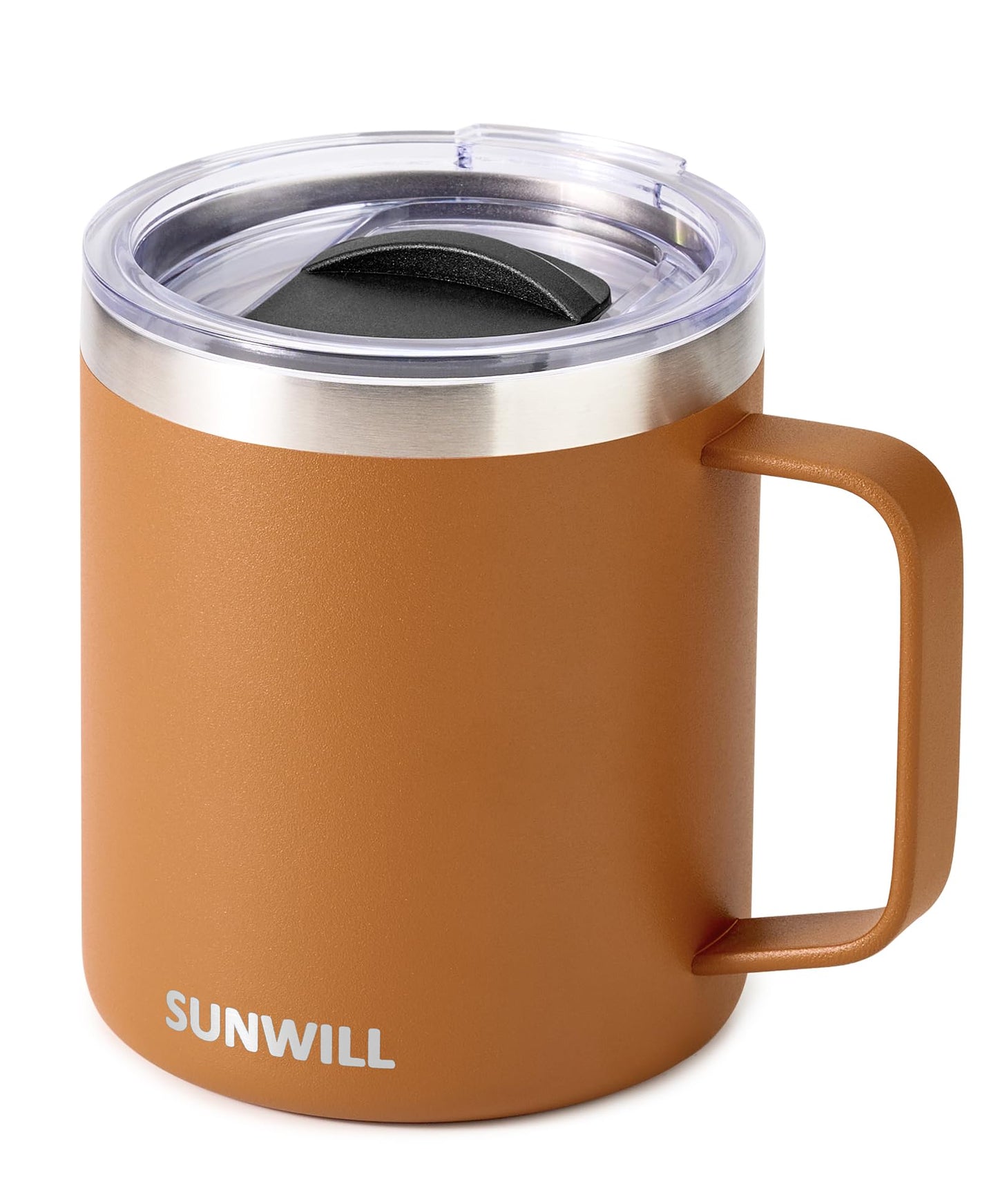 SUNWILL Travel Coffee Mug with Lid, Insulated Tumbler with Handle, 14 oz Stainless Steel Cup for Ice, Water, Tea, Rose Gold