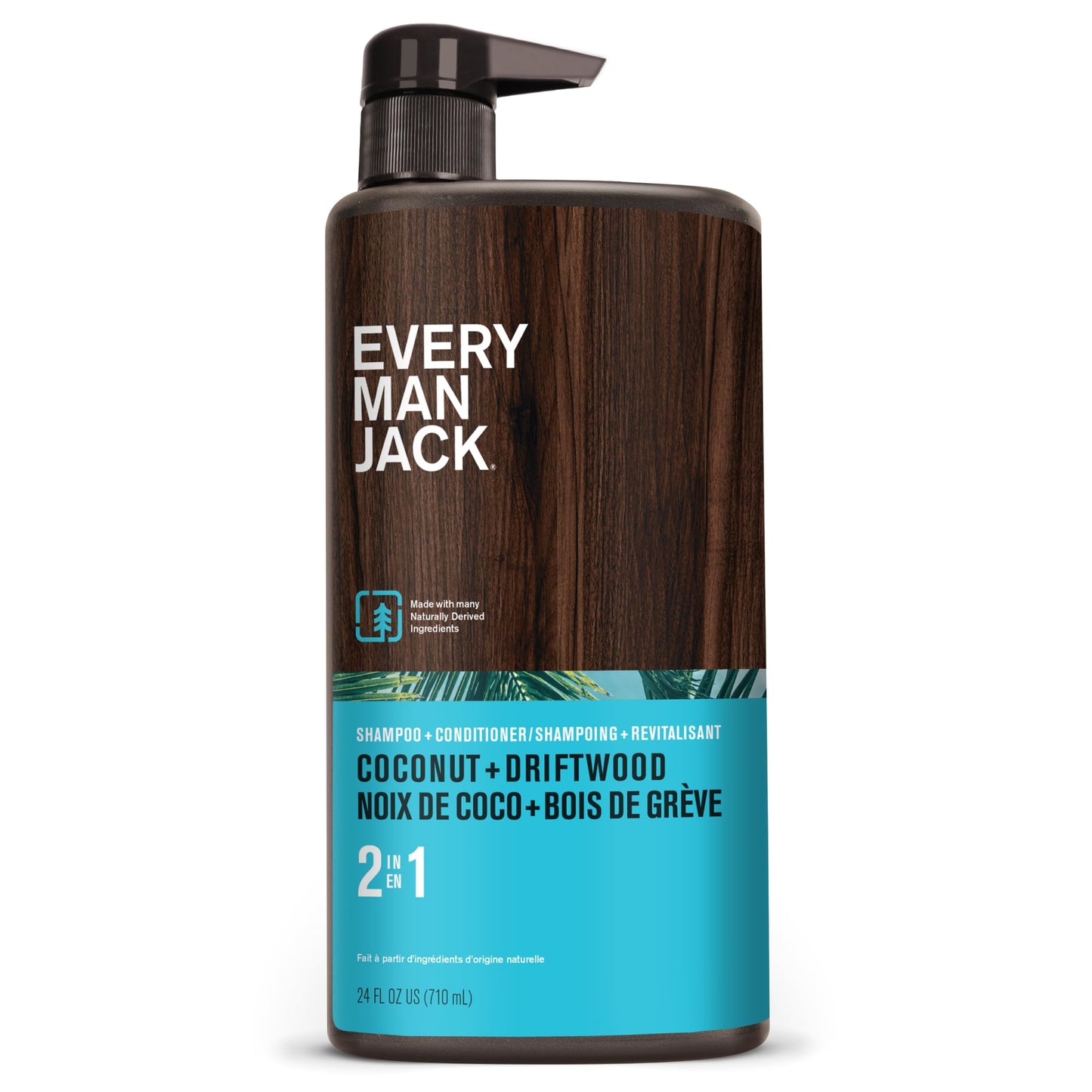 Every Man Jack 2-in-1 Tea Tree + Cedar Shampoo + Conditioner - Thicken, Cleanse, and Hydrate Hair with Coconut, Aloe, Tea Tree Oil - Naturally Derived and No Harmful Chemicals - 24oz -1 Bottle