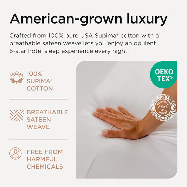 Threadmill 100% American Certified Supima Cotton Sheets King Size - 1200 Thread Count, 4Pc King Size Sheets Set, Smooth Sateen, Ultra Luxury Bed Sheets, 17" Deep Pocket King Sheet Set - White Sheets