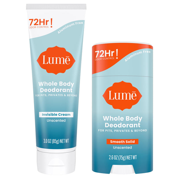 Lume Whole Body Deodorant - Invisible Cream and Solid - 72 Hour Odor Control - Aluminum Free, Baking Soda Free, Skin Safe - 3.0 Ounce Cream and 2.6 Ounce Solid Bundle (Lavender Sage)