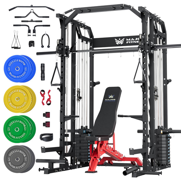 Major Fitness Drone2 Advanced Training Smith Machines– All-in-One Home Gym Squat Rack with Aluminum Pulley Set , Weight Bar, Dual LAT Pull-Down Systems & Cable Crossover Machine for Full-Body Workouts