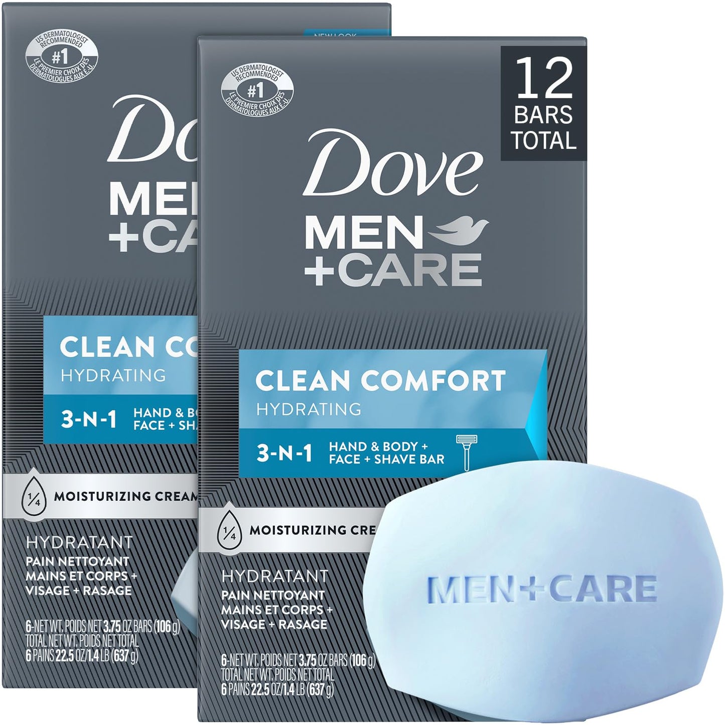 Dove Men Care Body + Face Bar Soap, Clean Comfort Mild Formula, 3.51 oz (100g) - 4 Bars4