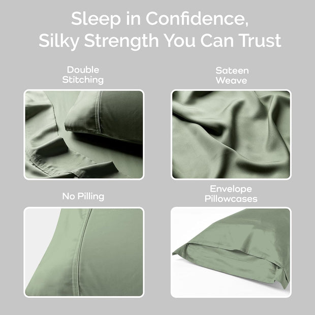 Olive + Crate Tencel Eucalyptus Pillowcases - 100% Tencel Lyocell Cooling Pillow Cases for Hot Sleepers - Hypoallergenic, Moisture-Wicking, Silk Alternative, Vegan - King Size Set of 2 [Moss]