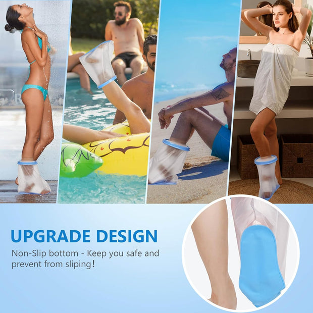 100% Waterproof Extra Wide Leg Cast Cover for Shower with Non-Slip Bottom Reusable Shower Boots Protector for Adult Leg Ankle Foot After Surgery Bandage Dressing Wound Immobilizer/Brace, Walking Boots