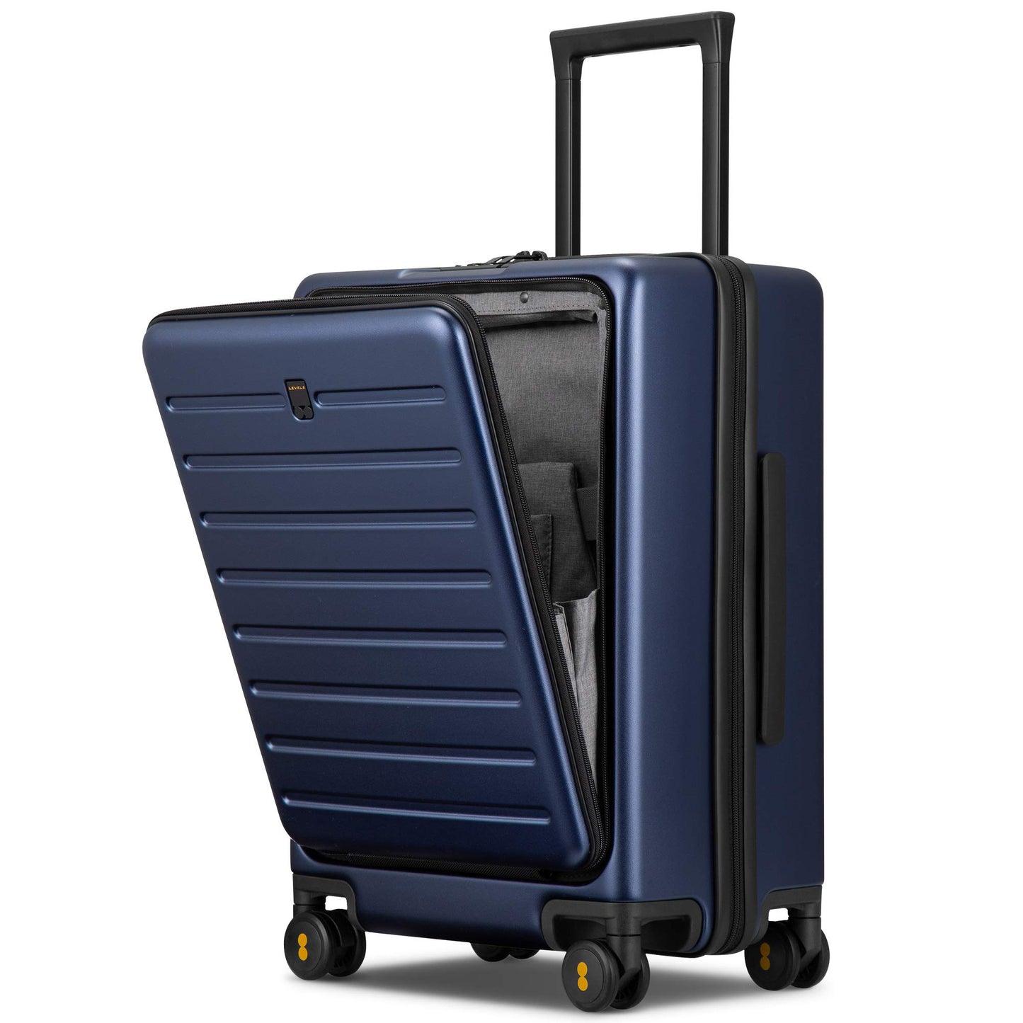 LEVEL8 Carry On Luggage with Compartment, 20 Inch Lightweight Hard Shell Rolling Suitcase with Wheels Airline Approved with Front Pocket, Double Tsa Locks, Grey