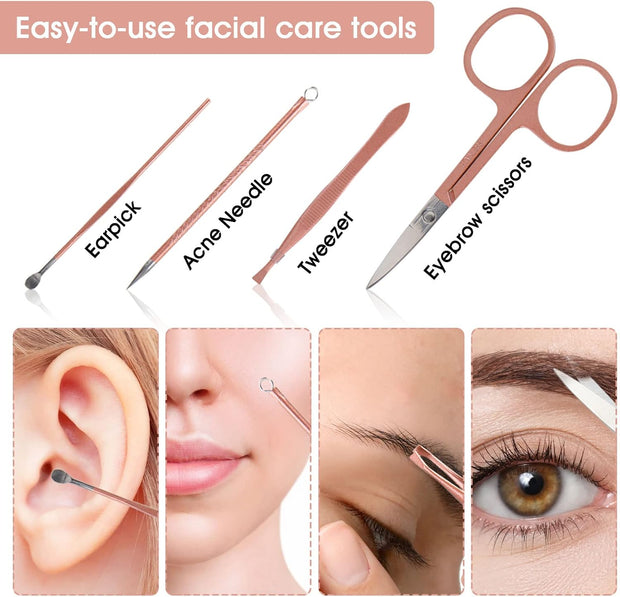 Nail Clippers and Beauty Tool Portable Set, Rose Gold Martensitic Stainless Steel Manicure Set 12 in 1, with Pink Leather Bag, Suitable for Home, Workplace, Outdoor Travel, Gift Giving, Salon.