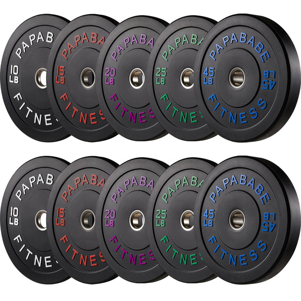 Papababe Weight Plates, 2-Inch Weights Plates Set, Floor Protective Rubber Weight Plates, 10-600lbs Bumper Plates for Barbell Strength Training & Weightlifting (Single/Pair/Full Set)