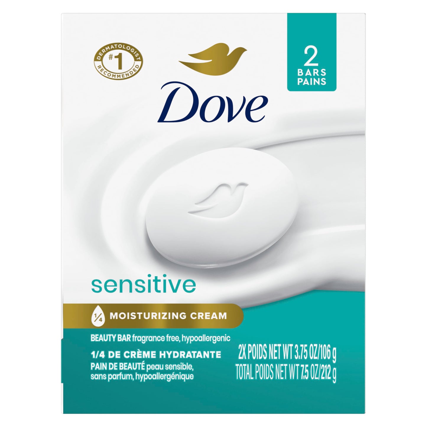 Dove Beauty Bar More Moisturizing Than Bar Soap for Softer Skin, Fragrance-Free, Hypoallergenic Beauty Bar Sensitive Skin With Gentle Cleanser 3.75 oz 14 Bars