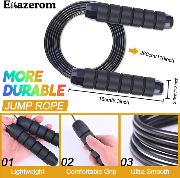 Jump Rope for Women Men Kids, Adjustable Skipping Rope with Ball Bearings, Professional Jumping Rope with Foam Handles, Tangle-Free Rapid Speed Jump Ropes for Fitness Workout Boxing Exercise