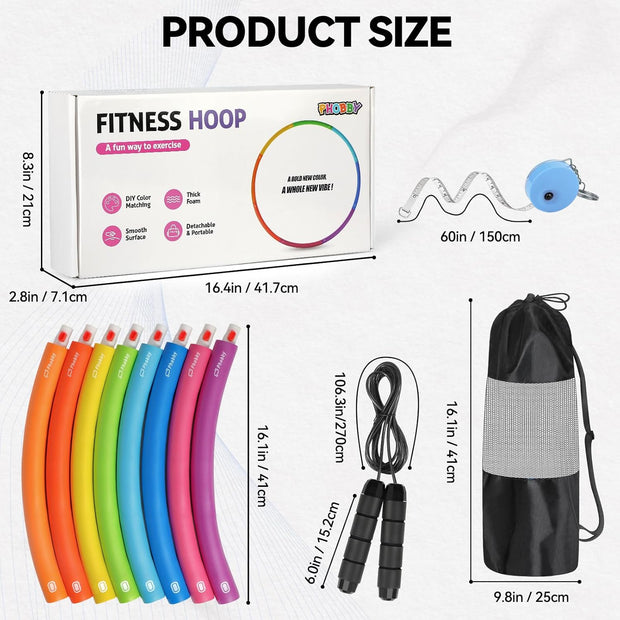Weighted Exercise Hoop for Adults, 2.2lb&2.8lb Adjustable Fitness Hoop, 8 Detachable Hoop Sections with Jump Rope & Storage Bag, Home Gym Workout