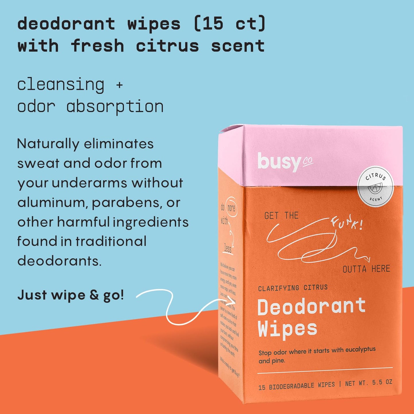 Refresh Line Deodorant Wipes - 15ct Deodorant for Women with Zinc, Probiotics & Prebiotics - Individually Wrapped - Sweat Wipes to Naturally Cleanse Skin & Remove Sweat & Odor