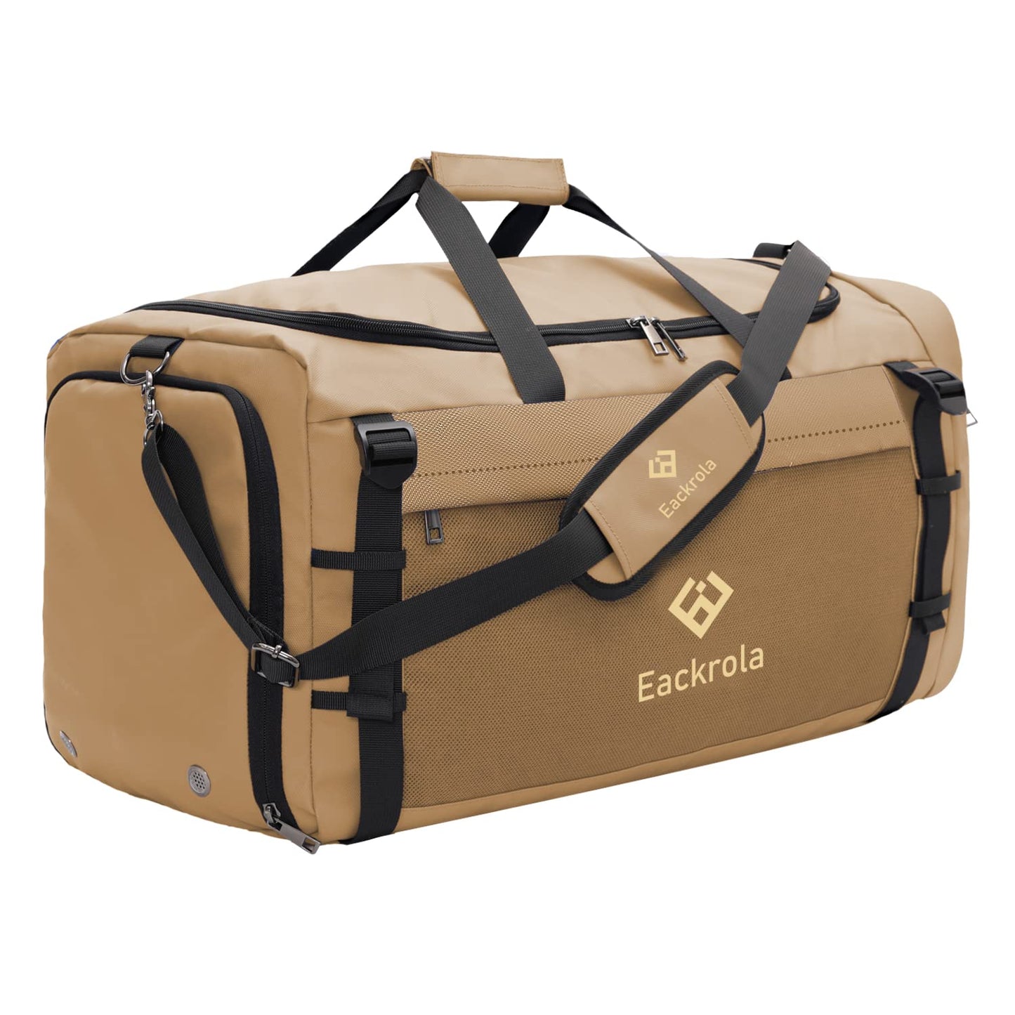 Eackrola Large Sports Gym Bag, Travel Duffel bag with Wet Pocket & Shoes Compartment for men women, 65L, Lightweight（Black）