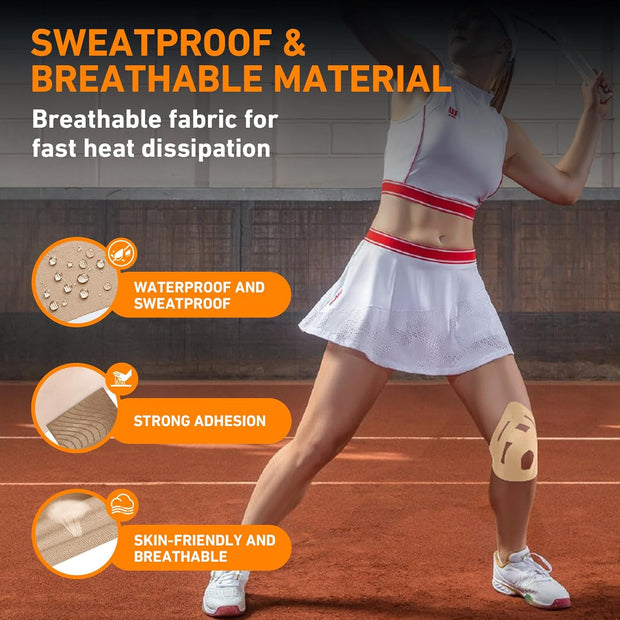 PreCut Kinesiology Tape for Knees, 12PCS Upgraded Waterproof KTQUICK Knee Tape for Knee Pain Relief Pre Cut, Original Cotton Athletic Knee Tape, Waterproof&Hypoallergenic Latex-Free for Sports (Black)