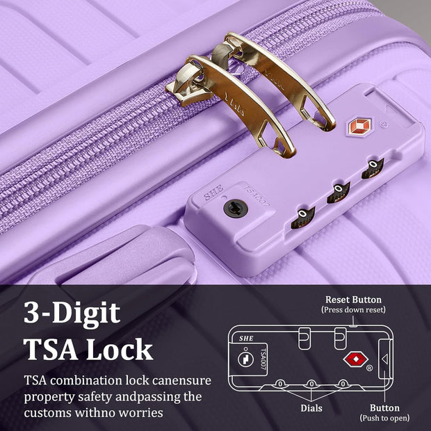 Joyway Luggage Sets 6 Piece PP Hardside Carry on Suitcase with Spinner Wheels and TSA Lock for Travel, Purple