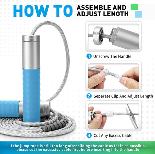 Weighted Jump Rope for Men, Women (1.5LB) - Alloy Steel Handles, Speed Skipping Rope, Gym,Indoor/Outdoor - Fitness, Workout, Boxing - Solid PVC & Cotton Rope