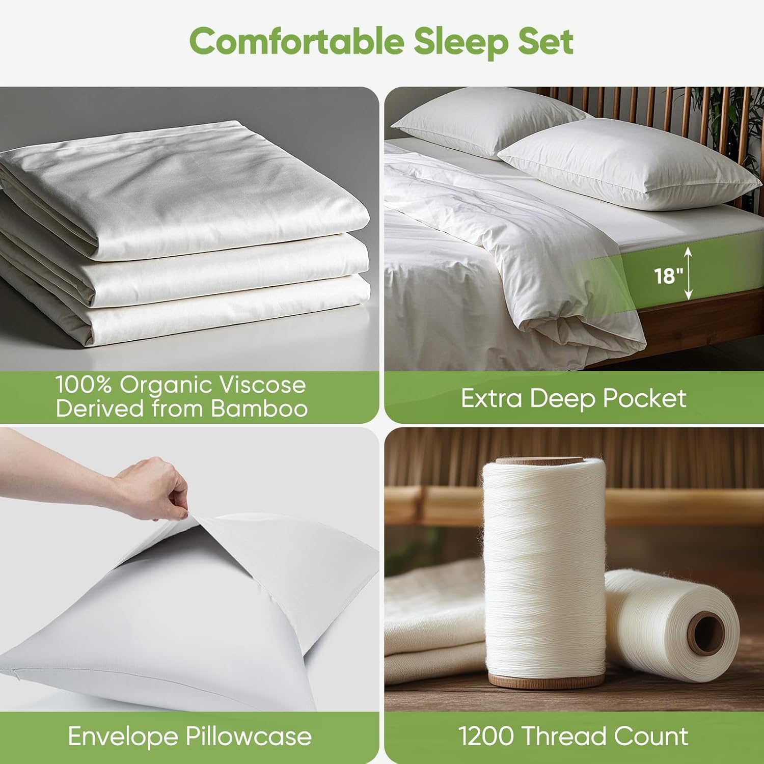 TWK Luxury Sheet Set, Genuine 100% Organic Viscose Derived from Bamboo, Cooling & Breathable, Silky Soft, Bedding Sheets & Pillowcases (White, King(78 * 80 * 15))