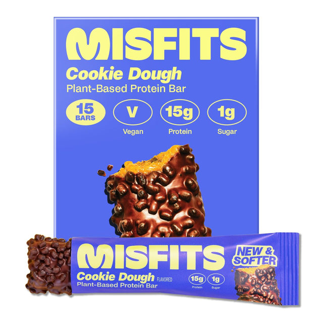 Misfits Vegan Protein Bars - Updated Gluten Free Recipe | Plant Based, Low Sugar & Carb, High Fiber Snacks | Variety Pack of 12 (4 Flavors)