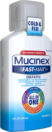Mucinex Maximum Strength Fast-Max Cold & Flu and Nightshift, All-in-One Multi Symptom Relief Liquid, 6 Fl Oz - 2 Count (Pack of 1)