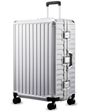 LUGGEX Checked Suitcase with Spinner Wheels, 28 Inch Aluminum Frame Zipperless Polycarbonate Hard Shell Suitcase, Charcoal Metallic