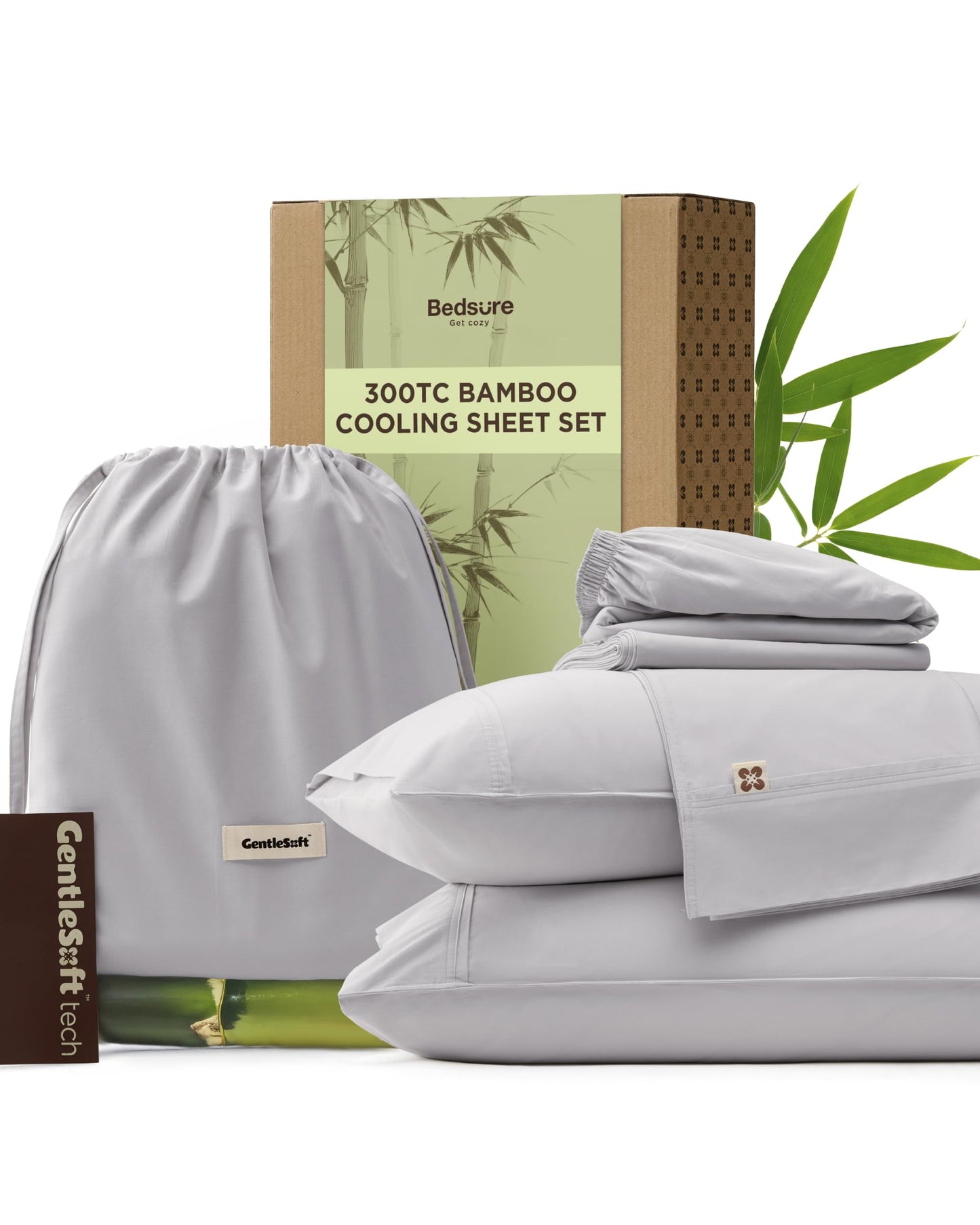 Bedsure Cooling Sheets, Rayon Derived from Bamboo & Cotton Blend, GentleSoft, Breathable, King Size Sheets Set, Deep Pocket Up to 18 Inches, Hotel Luxury Bedding for Hot Sleepers, White