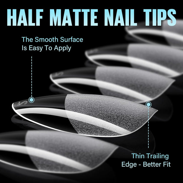 TOMICCA Medium Almond Nail Tips, 504Pcs Acrylic, 12 Sizes Half Matte Soft Gel, Nail Extension for Beginner and Professional