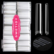 No C Curve 3XL Long Coffin Nail Tips, 420pcs Clear Acrylic Coffin Shape SWETIDY Flattened Half Cover False Nails for Salon&Home DIY French ABS Nail Art Tips,12 Sizes