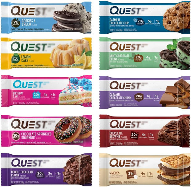 Nutrition Protein Bars, Assorted 10 Flavor Variety Pack - High Protein, Low Carb, Gluten Free, Keto Friendly - 2.12 Oz Bars - 12 Count