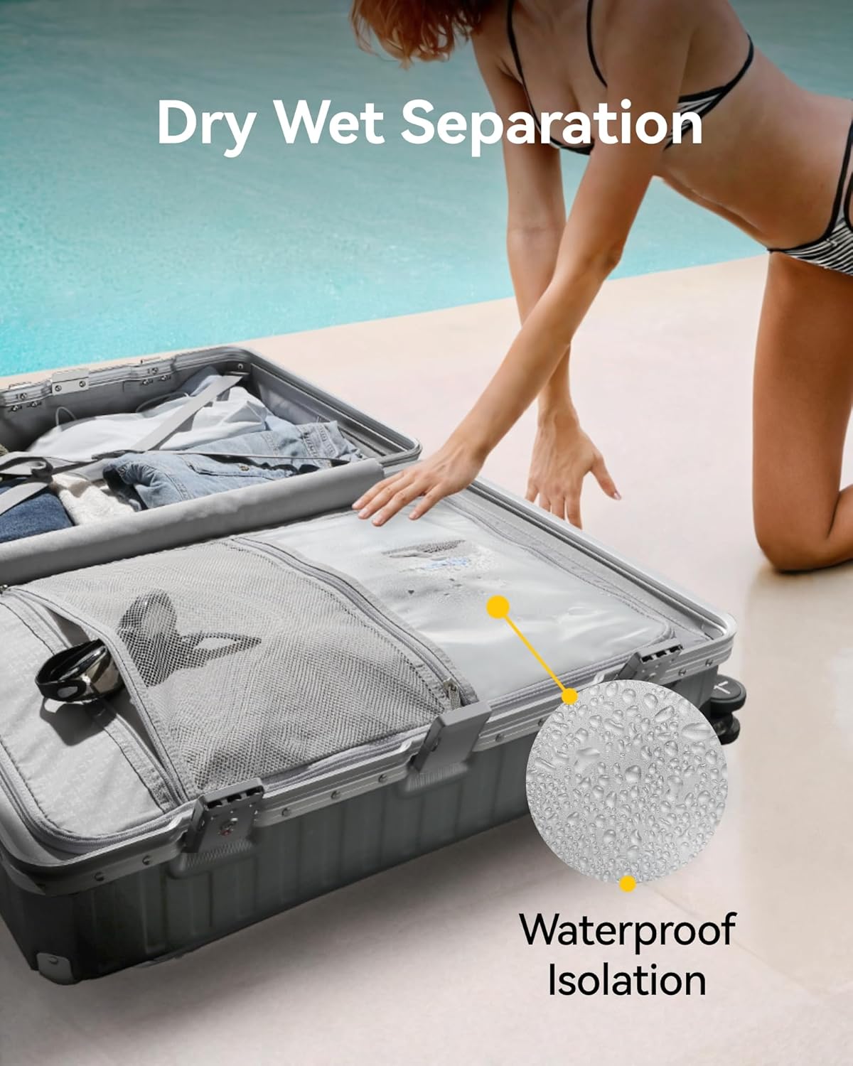 LUGGEX Checked Suitcase with Spinner Wheels, 28 Inch Aluminum Frame Zipperless Polycarbonate Hard Shell Suitcase, Charcoal Metallic