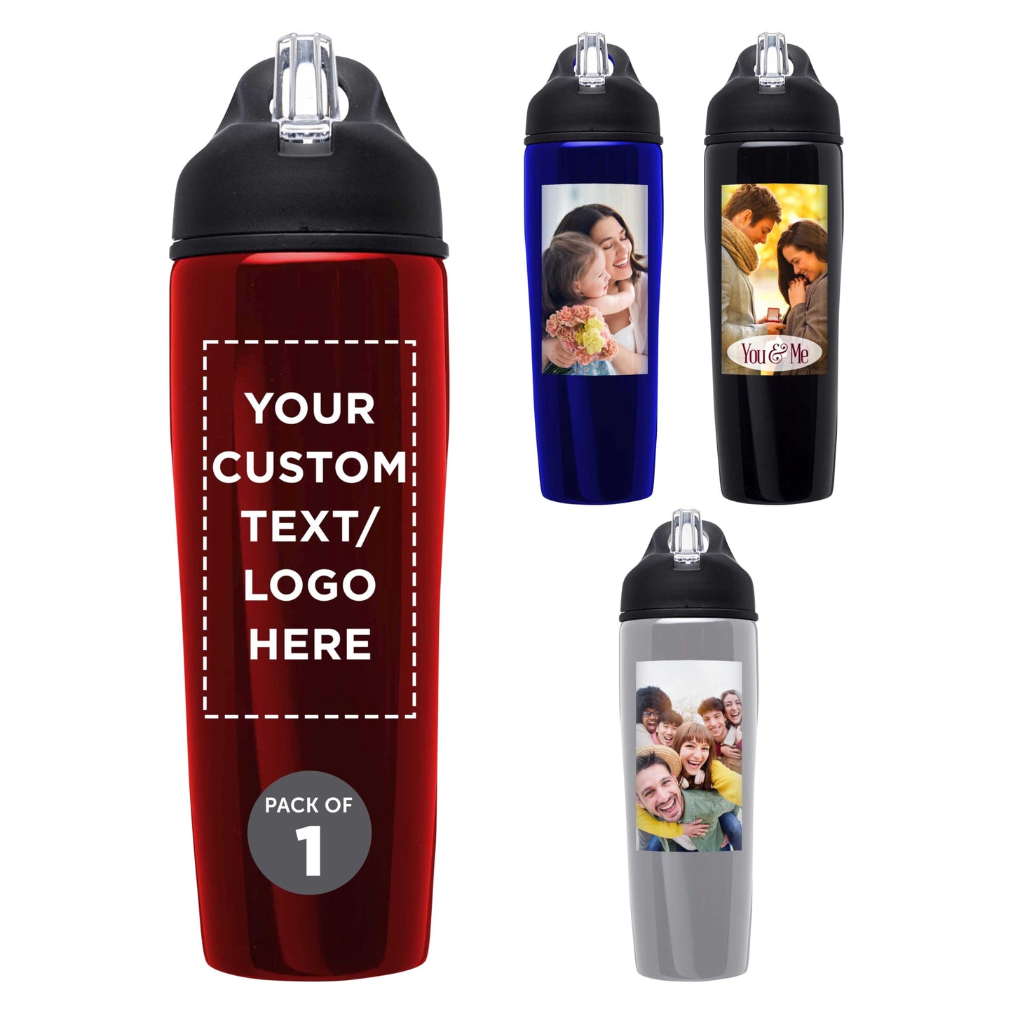 DISCOUNT PROMOS Custom Stainless Steel Water Bottle, 24 pack, Personalized Text, Logo, 28.5 oz Metal Sports Bottles with Flip Top, Easy Carrying, Red