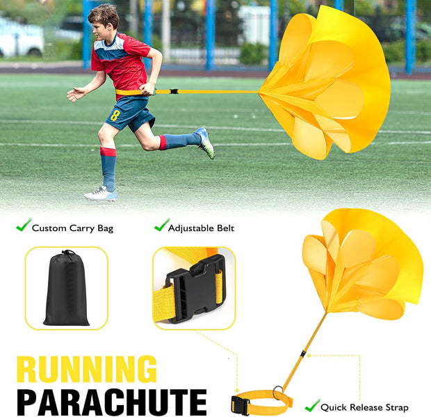 Soccer Training Equipment, Speed Agility Training Equipment for Kids Youth Adults, 20ft Agility Ladder, 4 Hurdles, Jump Rope, 12 Soccer Cones, Running Parachute, Football Training Equipment