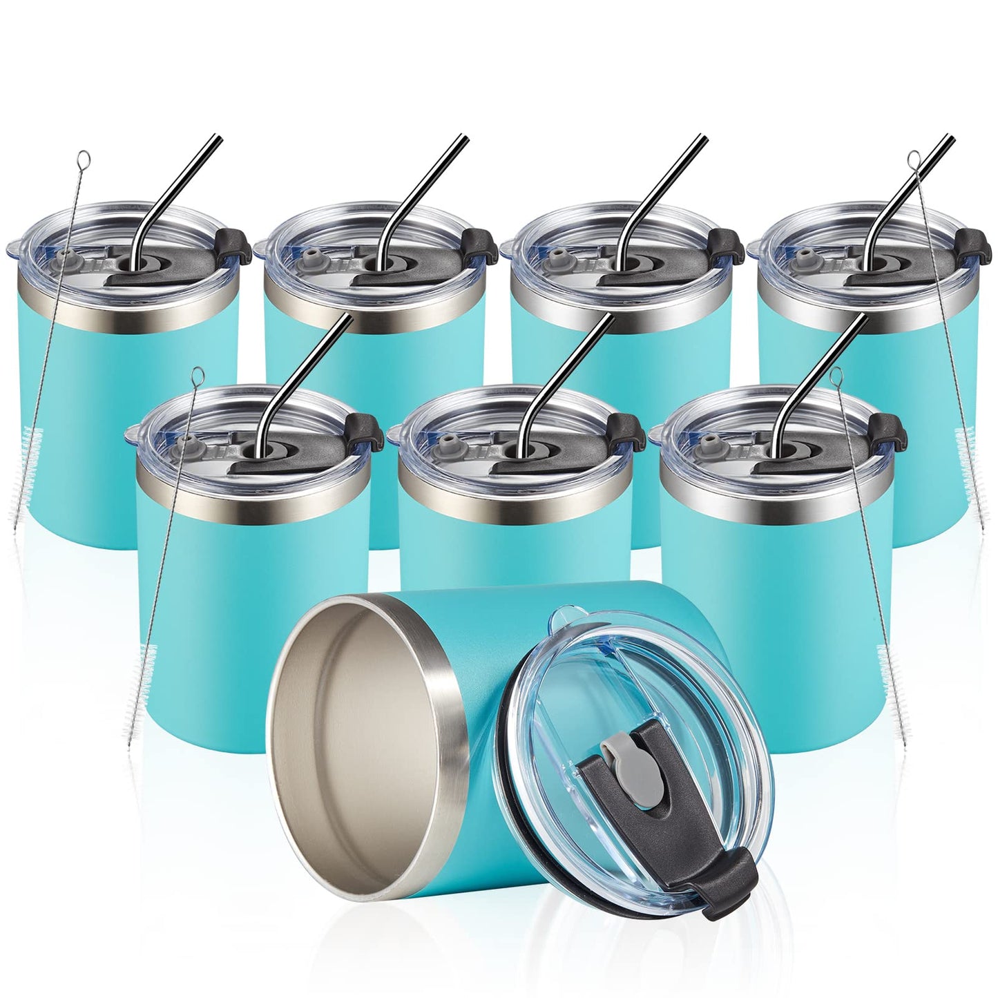 MEWAY 12oz/8 Pack Coffee Mug With Lid, Insulated Stainless Steel Reusable Coffee Cup, Double Wall Durable Coffee Mug, Powder Coate，For Coffee, Beer, Home, Office(MIX,8 Pack)