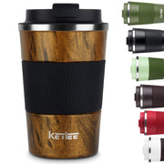 KETIEE Travel Coffee Mug Spill Proof 12oz, Insulated Reusable Coffee Cups with Seal Lid, Vacuum Stainless Steel Travel Mug to Go Car Tumbler for Hot/Ice Drinks (Grey)