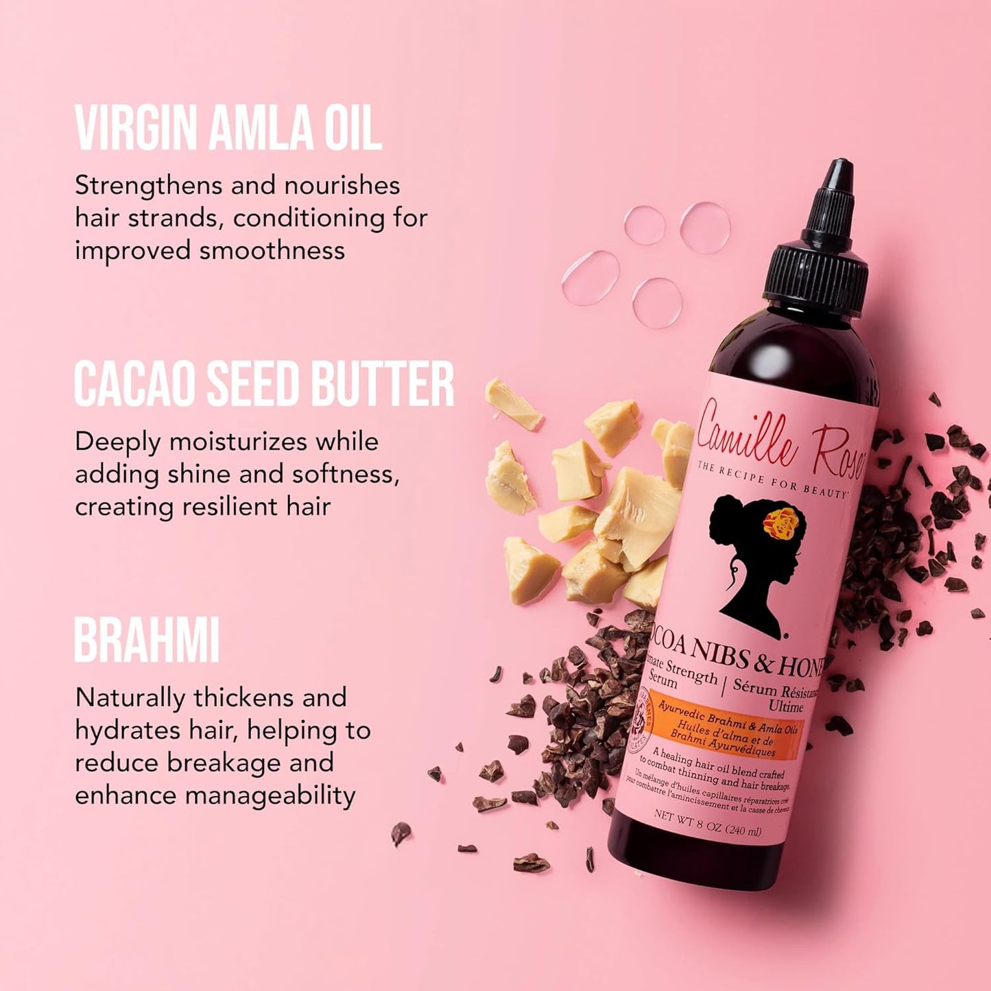 Camille Rose Cocoa Nibs & Honey Hair Growth Serum, with Amla Oil to Naturally Thicken Strengthen and Condition, for All Hair Types, 8 oz