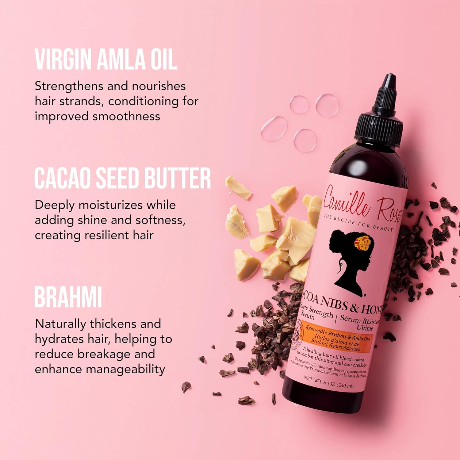 Camille Rose Cocoa Nibs & Honey Hair Growth Serum, with Amla Oil to Naturally Thicken Strengthen and Condition, for All Hair Types, 8 oz