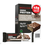 MUSASHI High Protein Bar, 45g Protein, <1g Total Sugars, Dark Chocolate & Salted Caramel, Post Workout and Protein Snack On The Go, 12 Pack of 3.2oz (90g) Bars