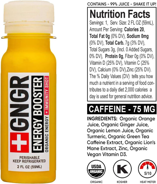 +GNGR Immunity Booster Organic Ginger and Turmeric Shot - Cold Pressed Ginger Shots with Turmeric, Cayenne Pepper, Orange, Lemon for All Natural Immune & Digestive Support (2 Oz, Pack of 12)