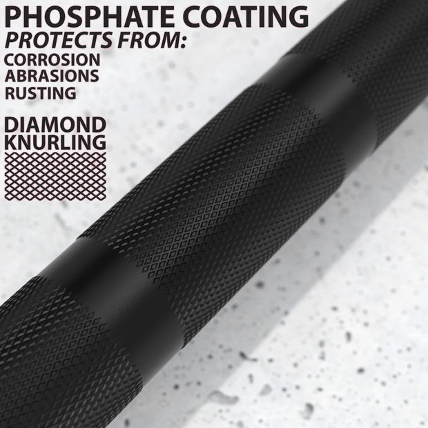 Synergee Open 15kg and 20kg Black Phosphate and Chrome Olympic Barbell. Rated 1000lbs for Weightlifting and Powerlifting.