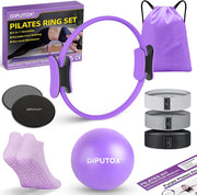Pilates Ring Set – Pilates Kit for Home Workouts with Ball, Resistance Bands, Sliding Discs & Grip Socks, Portable Pilates Essentials Accessories for Women Beginners, 9 in 1 Pilates Equipment